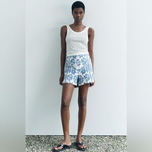 Zara High Waist Blue and White Women's Shorts
